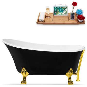 67" Streamline NAA345GLD-GLD Clawfoot Tub and Tray With External Drain