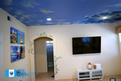 Sky Ceiling Mural in a living room and kitchen by i-art Studio Beshoy Louies