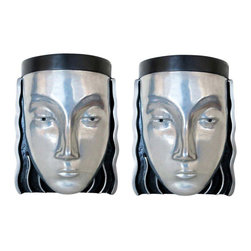 Art Deco Style Female Face Mask Wall Sconce - Wall Sconces
