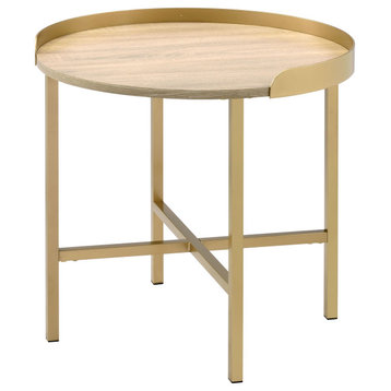 Mithea End Table, Oak Table Top and Gold Finish