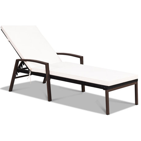 Costway Patio Rattan Lounge Chair Recliner Back Adjustable Cushioned Garden