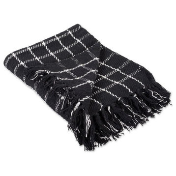 DII 50x60" Modern Cotton Checked Plaid Throw with Fringe in Black