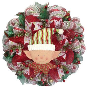 Christmas Elf Wreath With Jingling Bells Handmade Deco Mesh