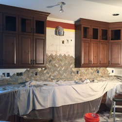 Colorful nature stone herringbone pattern backsplash - Products
