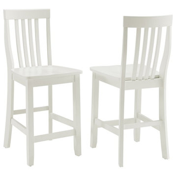 Crosley Furniture School House 24" Wooden Counter Stool in White (Set of 2)