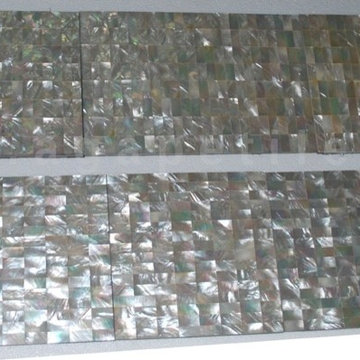 Greek Key Gemstone and Mother of Pearl Tile Bathroom Floor