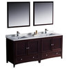 Oxford 72" Mahogany Double Sink Vanity Cascata Brushed Nickel Faucet