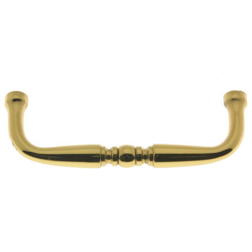 Genuine Solid Brass 3-1/2" c/c Colonial Pull, Polished Brass