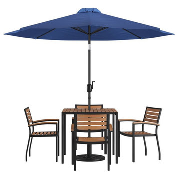 Flash Furniture 7PC Aluminum Patio Dining Set with Umbrella and Base - Navy