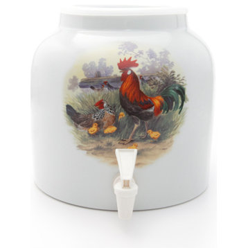 Goldwell Designs Rooster With Chicks Design Water Dispenser Crock