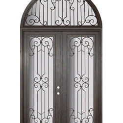 Milano 72x96 Forged Iron Steel Double Door and Half Round Transom - Front Doors