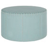 Foster Ottoman, Brass Nail Heads Sky Blue