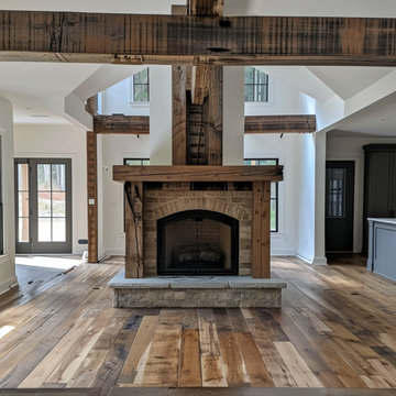 Wood Beam Wrap Around Fireplace Mantel