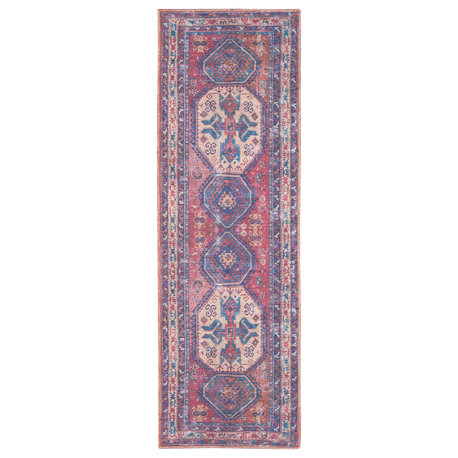 Nourison New Concept Washables 2'2" x 8' Red Navy Vintage Indoor Rug
