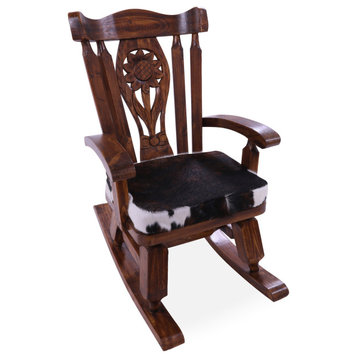 Wooden Rocking Chair Handcarved Back Removable Hair-On Cowhide Pillow RC157-CP