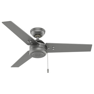 Hunter 44" Cassius Outdoor Ceiling Fan, Matte Silver With Pull Chain