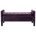Inspired Home - Grace Velvet Button Tufted With Silver Nailhead Trim Storage Bench, Plum - Our velvet storage bench combines functionality and style for your living room or bedroom. This multipurpose piece can be an ottoman, seating in your living room, or functional pop of color at foot of your bed. It exudes comfort and convenience on a daily basis. Featuring buttery soft velvet, silver decorative nail head trim, comfortable button tufted high density foam seating, solid birch legs, a spacious hidden storage compartment with an adjustable safety hinged storage lid, making it kid friendly and perfect for keeping books, magazines and other trappings out of sight. This modern accent piece blends harmoniously with any home furnishing and decor.