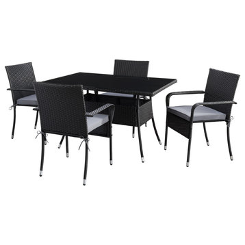 Corliving 5 Piece Wicker Patio Dining Set for 4 with Cushions