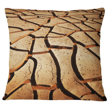 Cracked Brown Drought Land African Landscape Printed Throw Pillow, 18"x18"