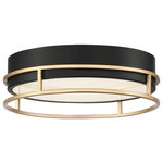 Eurofase - Eurofase Grafice Small LED Flushount, Gold/Frosted - Basic form and rich finishes give prominence to clean elegance. A frosted glass sits securely within a matte black drum that houses LED light. This effortless design draws attention to the simple decorative rings that frame the black cylinder in bright contrast.