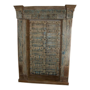 Mogulinterior - Consigned Antique Doors Hand-Carved Bookshelf With Original Brass And Iron - Bookcases