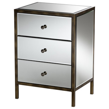 Matthew Hollywood Regency Glamour Mirrored 3-Drawer Nightstand Bedside Table