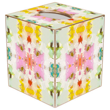 WB542LP-Laura Park Giverny Wastepaper Basket, Scalloped Top and Wood Tissue Box Cover