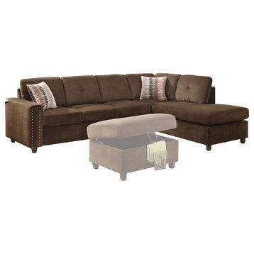 Belville Reversible Sectional Sofa With Pillows, Chocolate