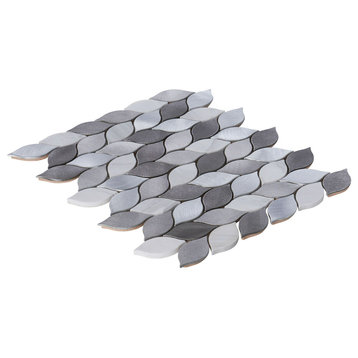 Modket Modern Gray Metallic Natural Stone Leaves Mosaic Tile Backsplash TDH65MDR