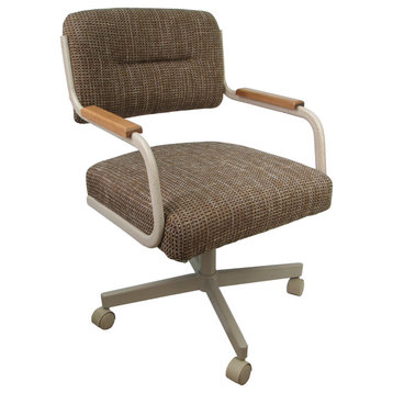 Swivel Tilt Kitchen Caster Chair with Wheels - M-114, Checkered - Beige Natural