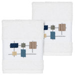 Linum Home Textiles - Khloe 2 Piece Embellished Washcloth Set - The KHLOE Embellished Towel Collection features a mod geometric grid embroidery on a woven textured border.