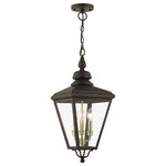 Livex Lighting Inc. - 3 Light Bronze Outdoor Large Pendant Lantern, Antique Brass - The stylish bronze finish outdoor Adams large pendant lantern is a great way to update your home's exterior decor. Flat metal curved arms attach to the solid brass decorative housing while clear glass shows off the antique brass finish cluster.