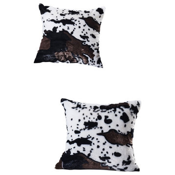 Cow Printed Faux Fur Pillow Shell 2 Piece Set, Black / White