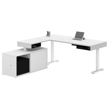 Height Adjustable L-Desk in White and Black