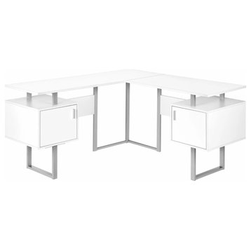 Modern L-Shaped Desk, Reversible Design With 2 Cabinets & Floating Top, White
