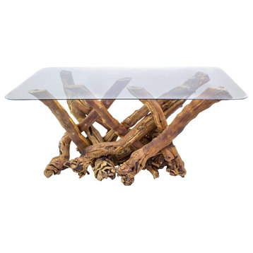 Grapevine Dining Table - Reghoek - Made from California grapevines, 42" X 72" Glass Top