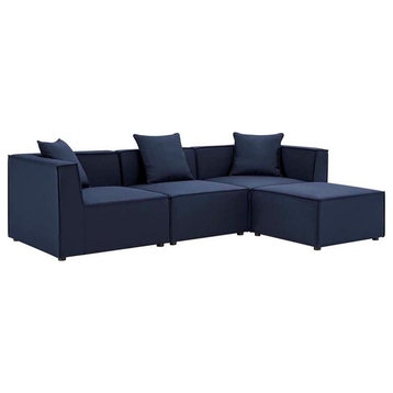 Modway Saybrook 4-Piece Fabric Upholstered Outdoor Patio Sectional Sofa in Navy