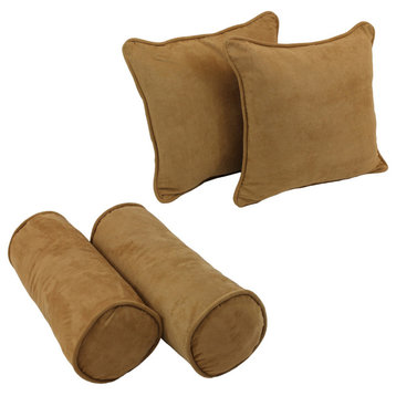 Double-Corded Solid Microsuede Throw Pillows With Inserts, Set of 4, Camel