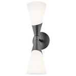 Hudson Valley Lighting - Parker 2-Light Wall Sconce, Glossy Black - Simple, clean lines, a bias-cut sleeve slipped over a glass shade nodding toward mid-century modern cones, and a fine cord makes Parker a handsome addition to your space