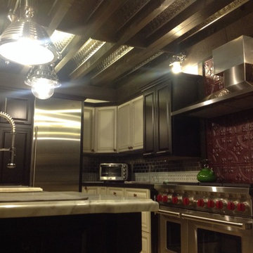 Kitchen - Carrara Marble Tops and Tin Ceiling