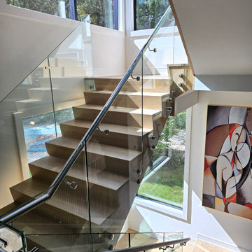 Project #129 | Modern White Oak Staircase with Slanted Risers
