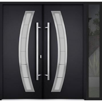 Exterior Prehung Metal Double Doors Deux 6500 Black Left  Active Door