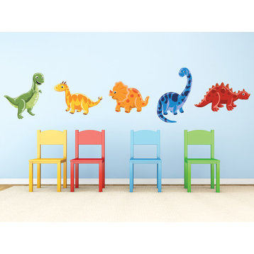 Dinosaurs Fabric Wall Decals, Set of 5 Adorable Dinosaurs