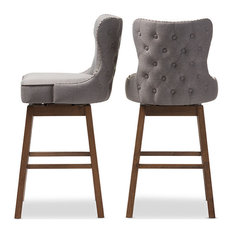 Gradisca Brown Wood and Tufted Swivel Barstool, Set of 2, Gray