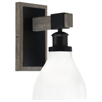 Tacoma Wall Sconce Matte Black & Painted Distressed Wood-Look 6.25" White Marble
