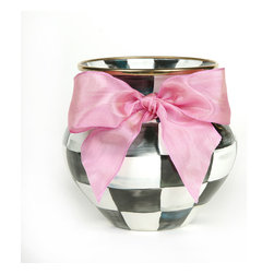 Courtly Check Small Enamel Vase - Pink Bow | MacKenzie-Childs - Vases