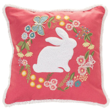 Embroidered Rabbit Floral Pillow 16"