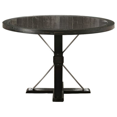 Round Dining Table With Pedestal Base, Antique Black