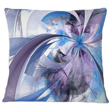Purple and Blue Symmetrical Fractal Flower Floral Throw Pillow, 16"x16"
