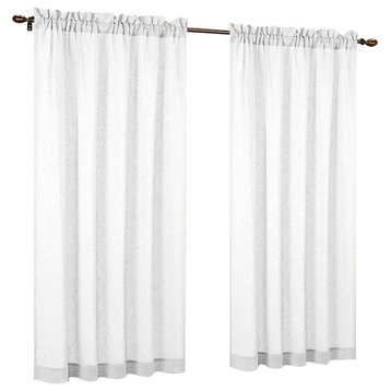 54" by 84" FauxLinen Sheer Set of 2 Curtain Panels, Off White